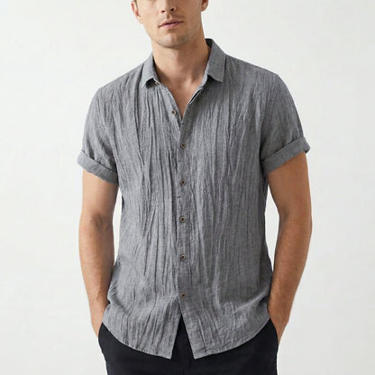 Camisa Hombre Manga Corta Textura Arrugada Corte Holgado