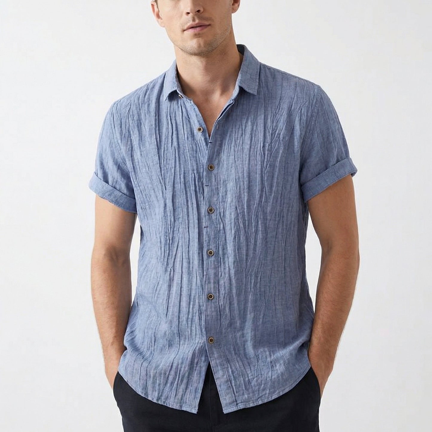 Camisa Hombre Manga Corta Textura Arrugada Corte Holgado - Mavetta
