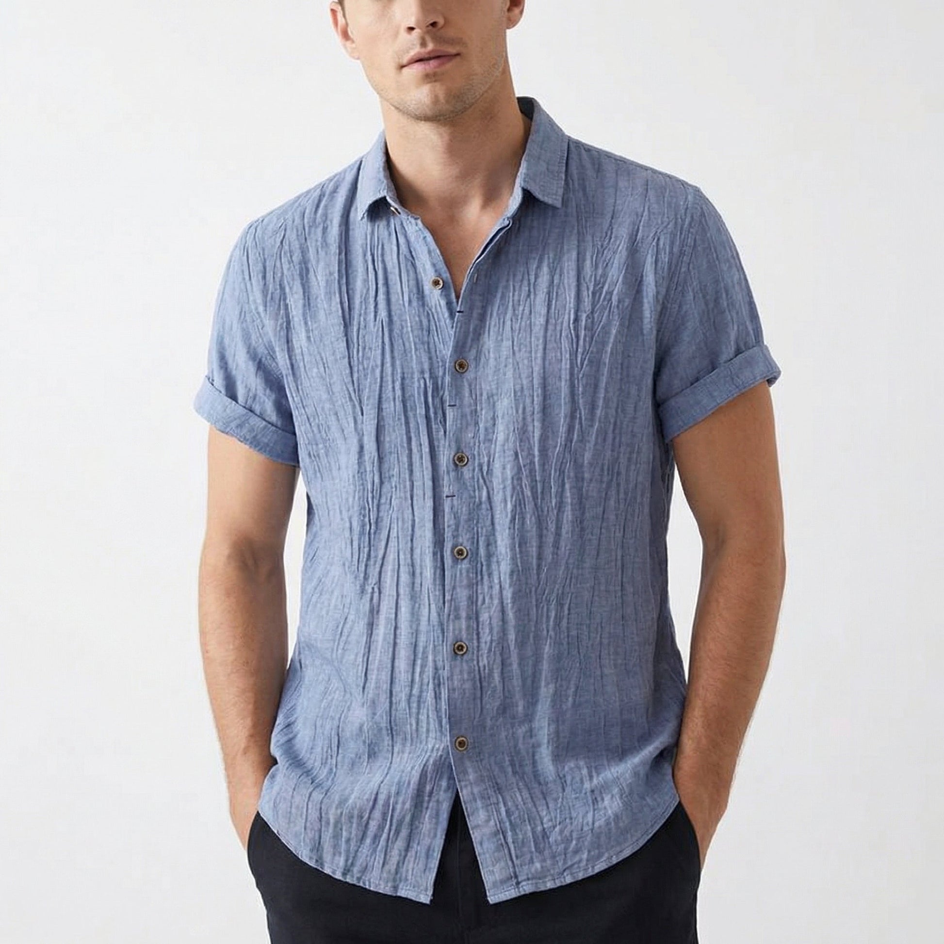 Camisa Hombre Manga Corta Textura Arrugada Corte Holgado - Mavetta