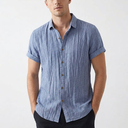 Camisa Hombre Manga Corta Textura Arrugada Corte Holgado - Mavetta