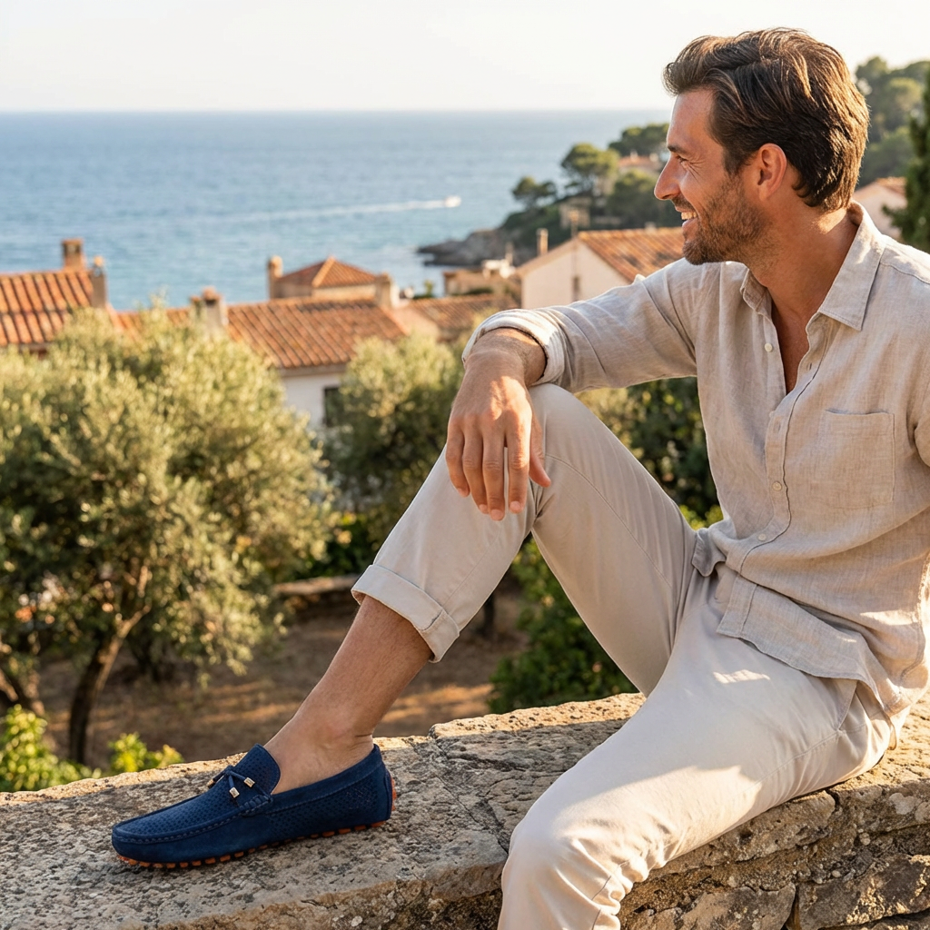 Mocasines Hombre Piel Detalle Perforado Lazo Decorativo