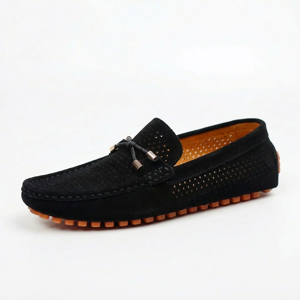 Mocasines Hombre Piel Detalle Perforado Lazo Decorativo