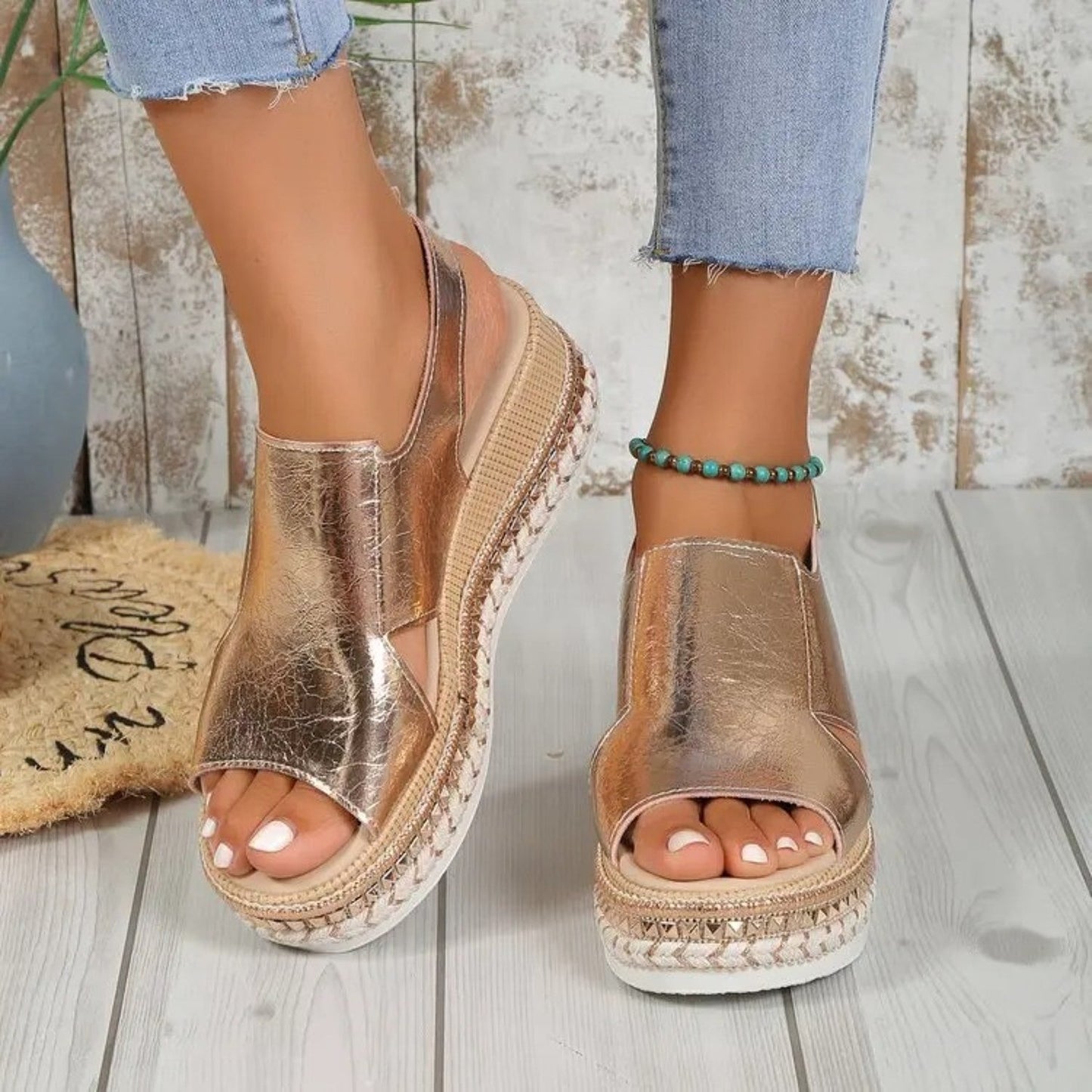 Sandalias Mujer Suela Gruesa Efecto Plisado