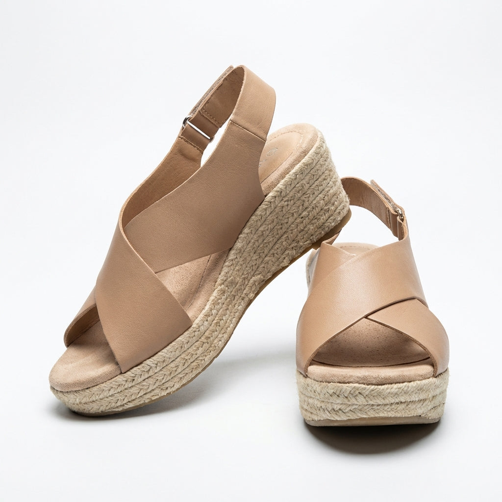Sandalias Mujer Cuña Esparto Tiras Cruzadas - Mavetta