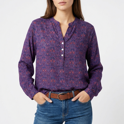 Blusa Mujer Estampada Cuello Mao Manga Larga