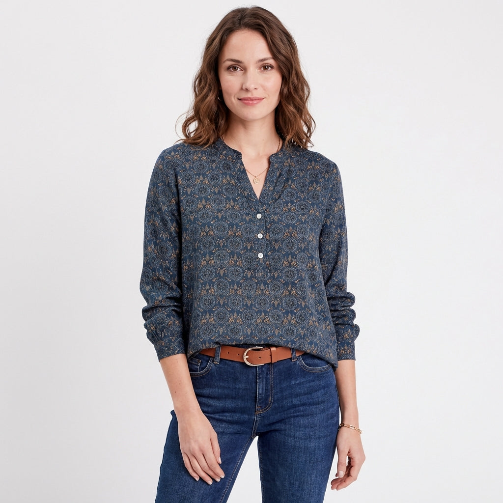 Blusa Mujer Estampada Cuello Mao Manga Larga - Mavetta