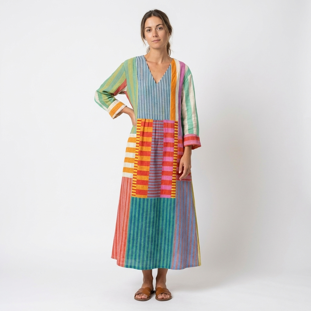 Vestido Largo Mujer Patchwork Rayas Estilo Boho - Mavetta