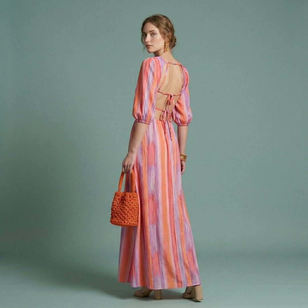 Vestido Largo Mujer con Cut Out y Estampado de Rayas
