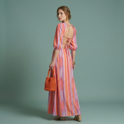 Vestido Largo Mujer con Cut Out y Estampado de Rayas