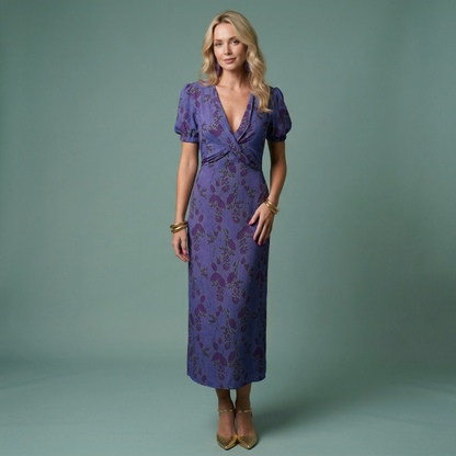 Vestido Midi Mujer Estampado Floral Ajustado Escote en V