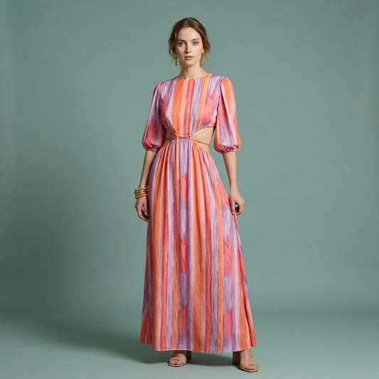 Vestido Largo Mujer con Cut Out y Estampado de Rayas - Mavetta