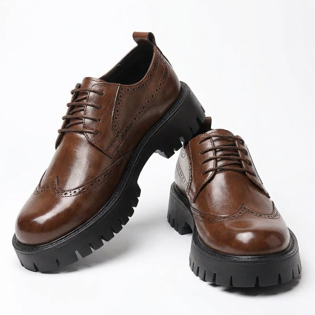 Zapatos Brogue Hombre Cuero Suela Gruesa