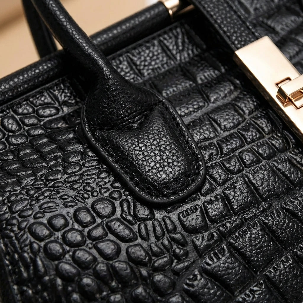 Bolso de Mano Mujer Grabado Cocodrilo Estructura Rigida
