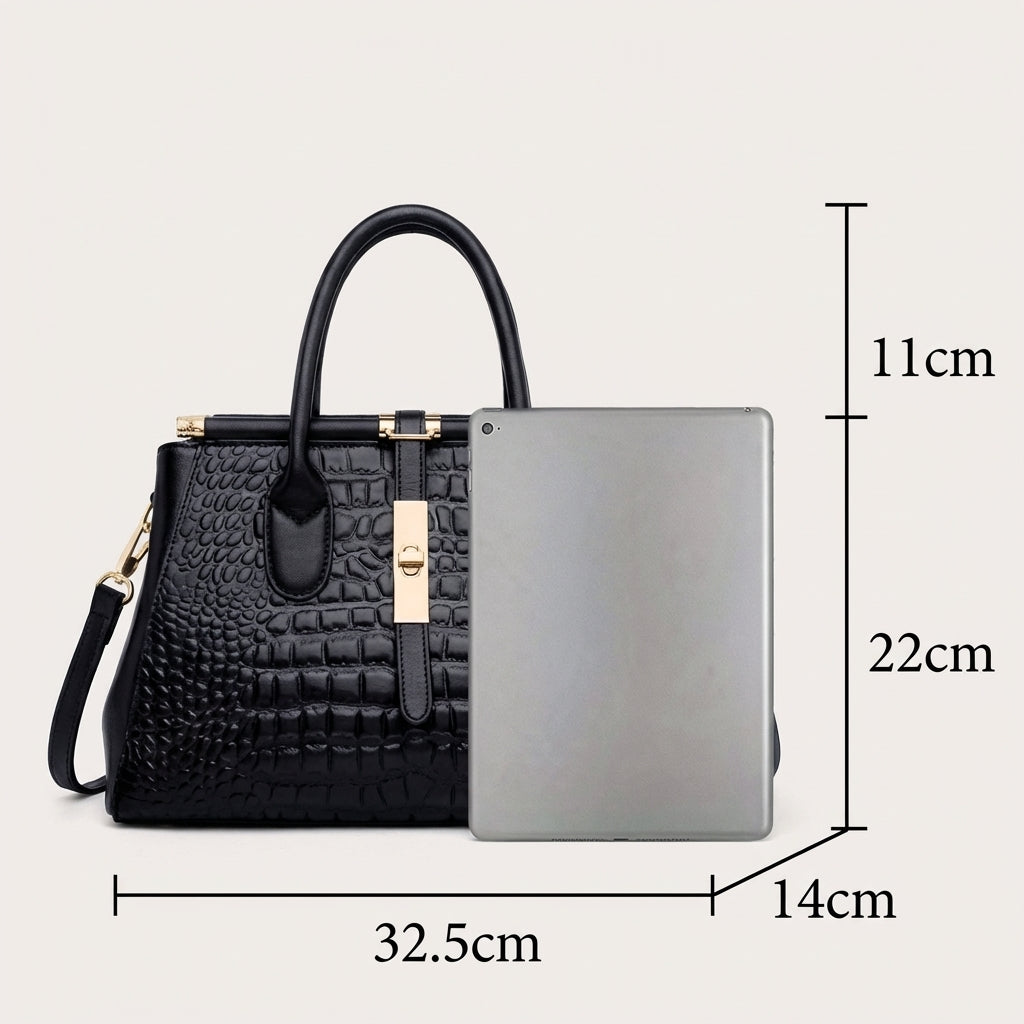 Bolso de Mano Mujer Grabado Cocodrilo Estructura Rigida