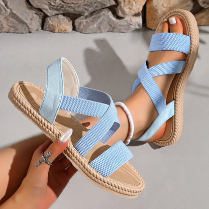 Sandalias Planas Mujer Tiras Cruzadas Elásticas