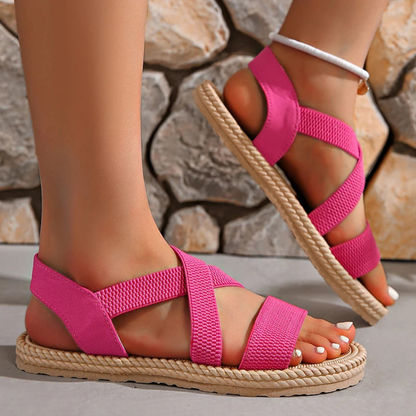 Sandalias Planas Mujer Tiras Cruzadas Elásticas