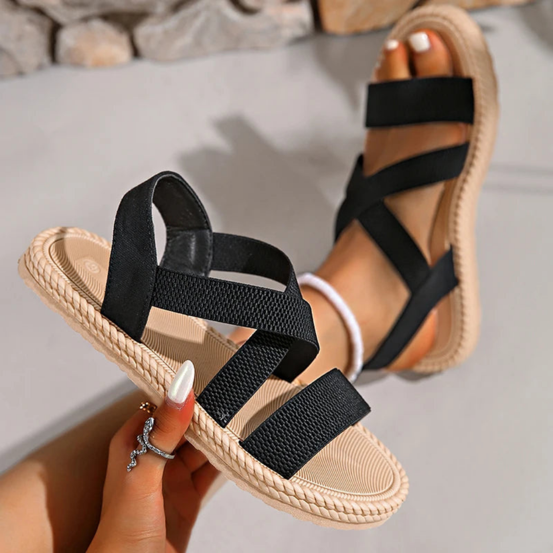 Sandalias Planas Mujer Tiras Cruzadas Elásticas