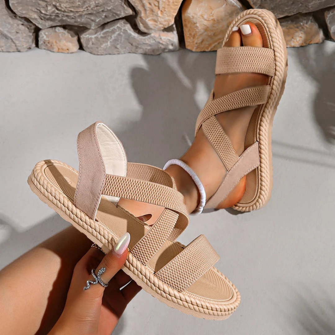 Sandalias Planas Mujer Tiras Cruzadas Elásticas