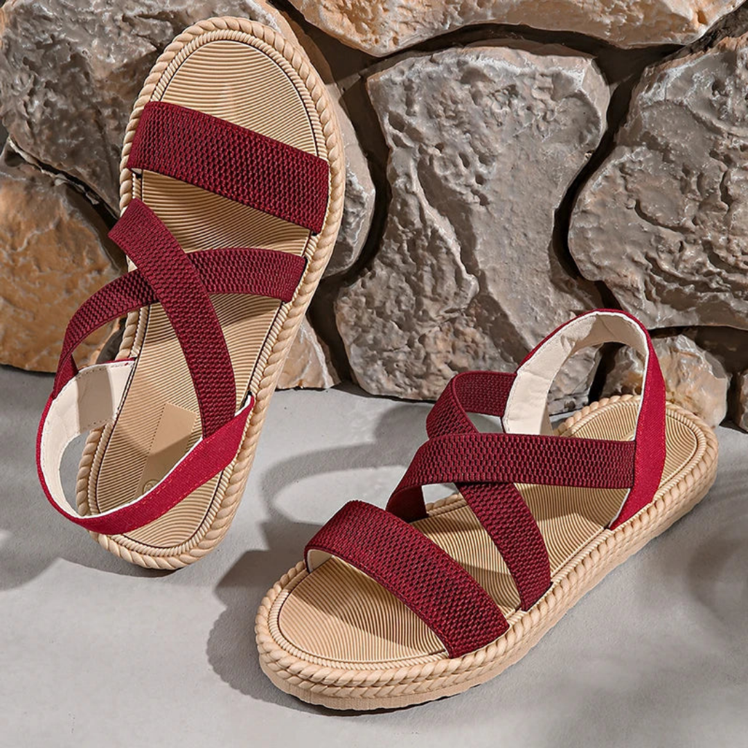 Sandalias Planas Mujer Tiras Cruzadas Elásticas