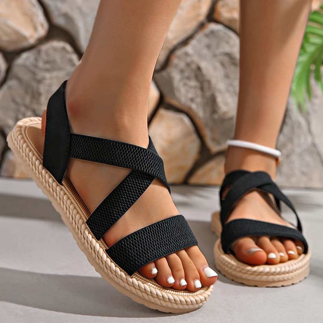 Sandalias Planas Mujer Tiras Cruzadas Elásticas