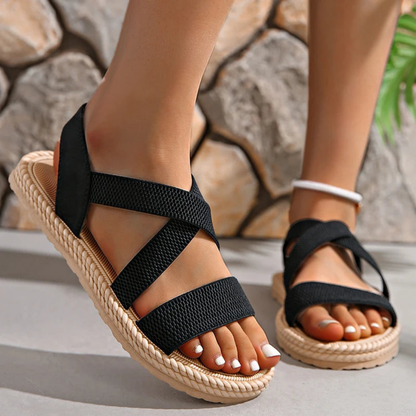 Sandalias Planas Mujer Tiras Cruzadas Elásticas