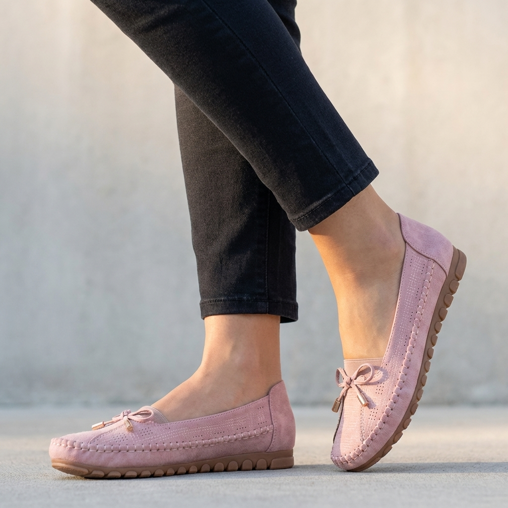 Mocasines Mujer Ortopédicos con Lazo y Perforaciones