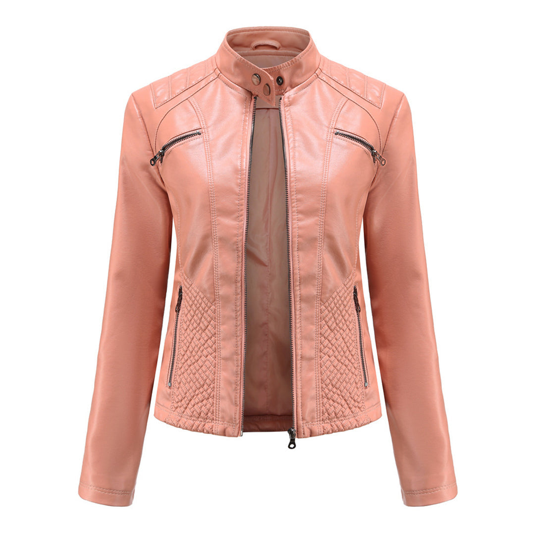 Chaqueta Biker Mujer de Cuero con Cremallera Clásica