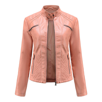 Chaqueta Biker Mujer de Cuero con Cremallera Clásica