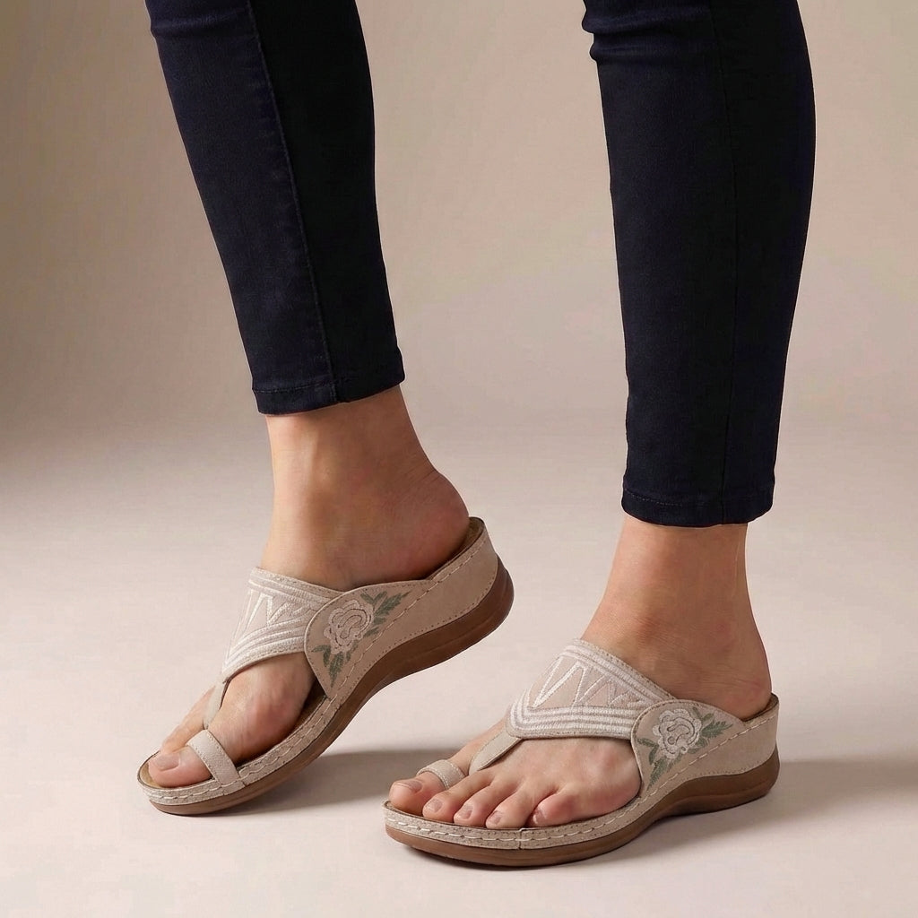 Sandalias Mujer Ortopédicas Cuña Bordado Floral