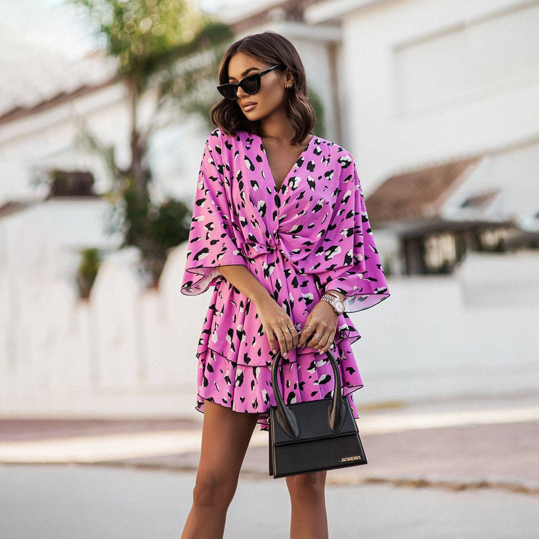 Vestido mini mujer con escote en V y estampado floral