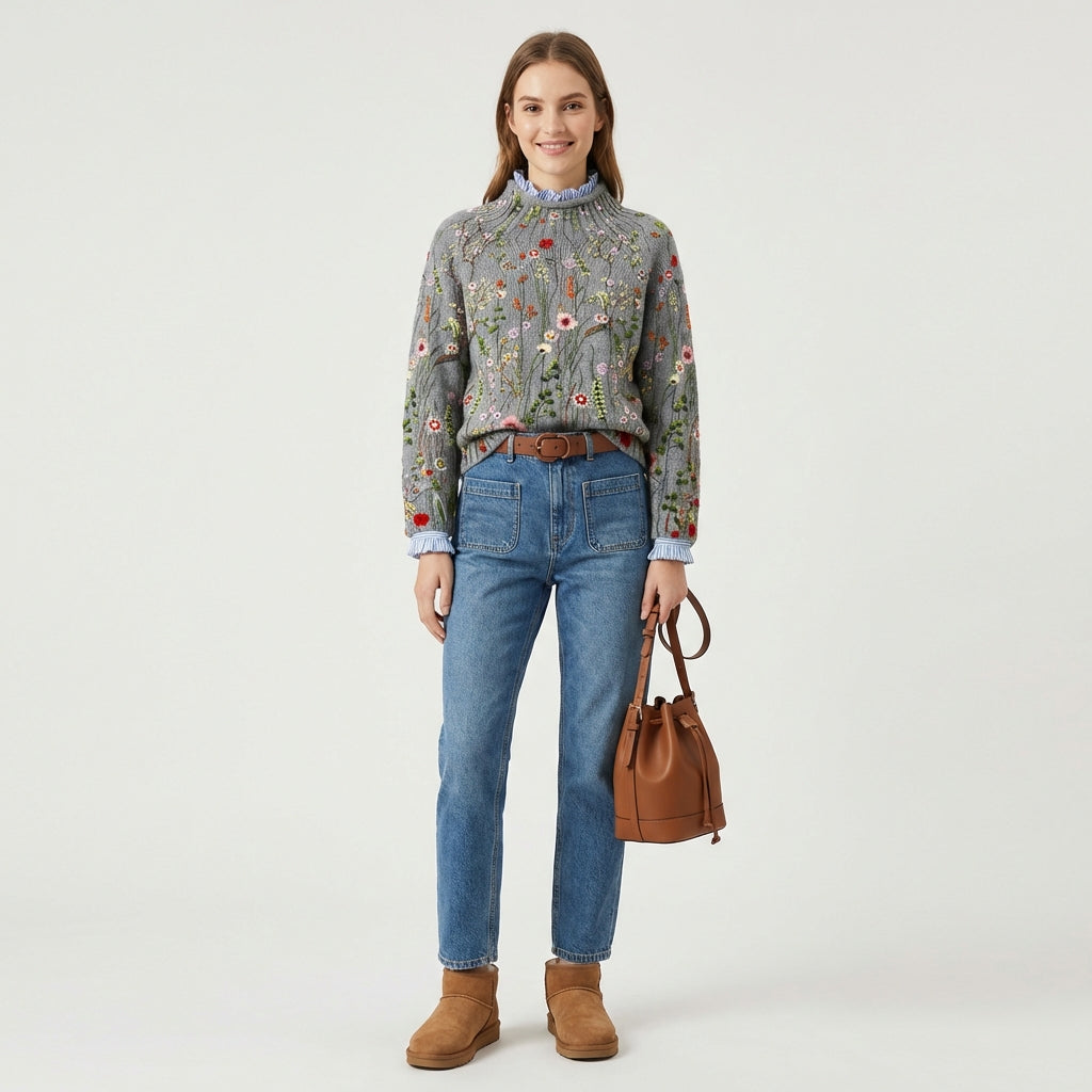 Jersey Mujer de Punto Bordado Floral Ajuste Regular - Mavetta