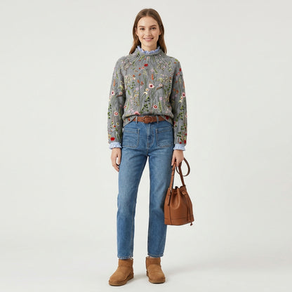 Jersey Mujer de Punto Bordado Floral Ajuste Regular - Mavetta