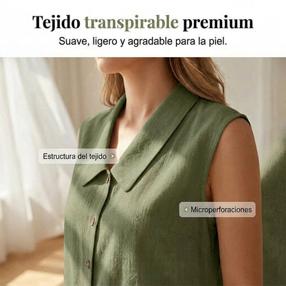 Blusa Mujer con Escote en V y Botones