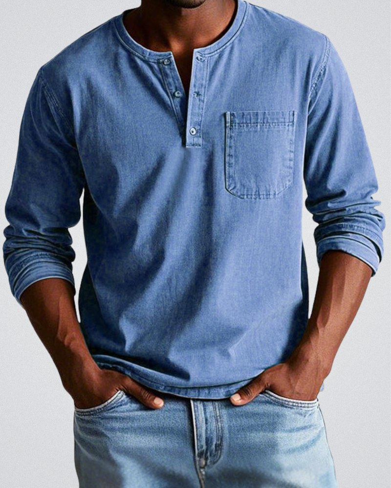 Camiseta henley hombre Algodón manga larga con bolsillo pecho - Mavetta