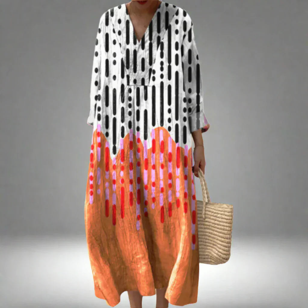 Vestido maxi mujer estampado geométrico estilo clásico - Mavetta