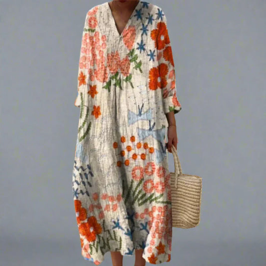 Vestido largo mujer Estampado geométrico Vintage Corte elegante - Mavetta