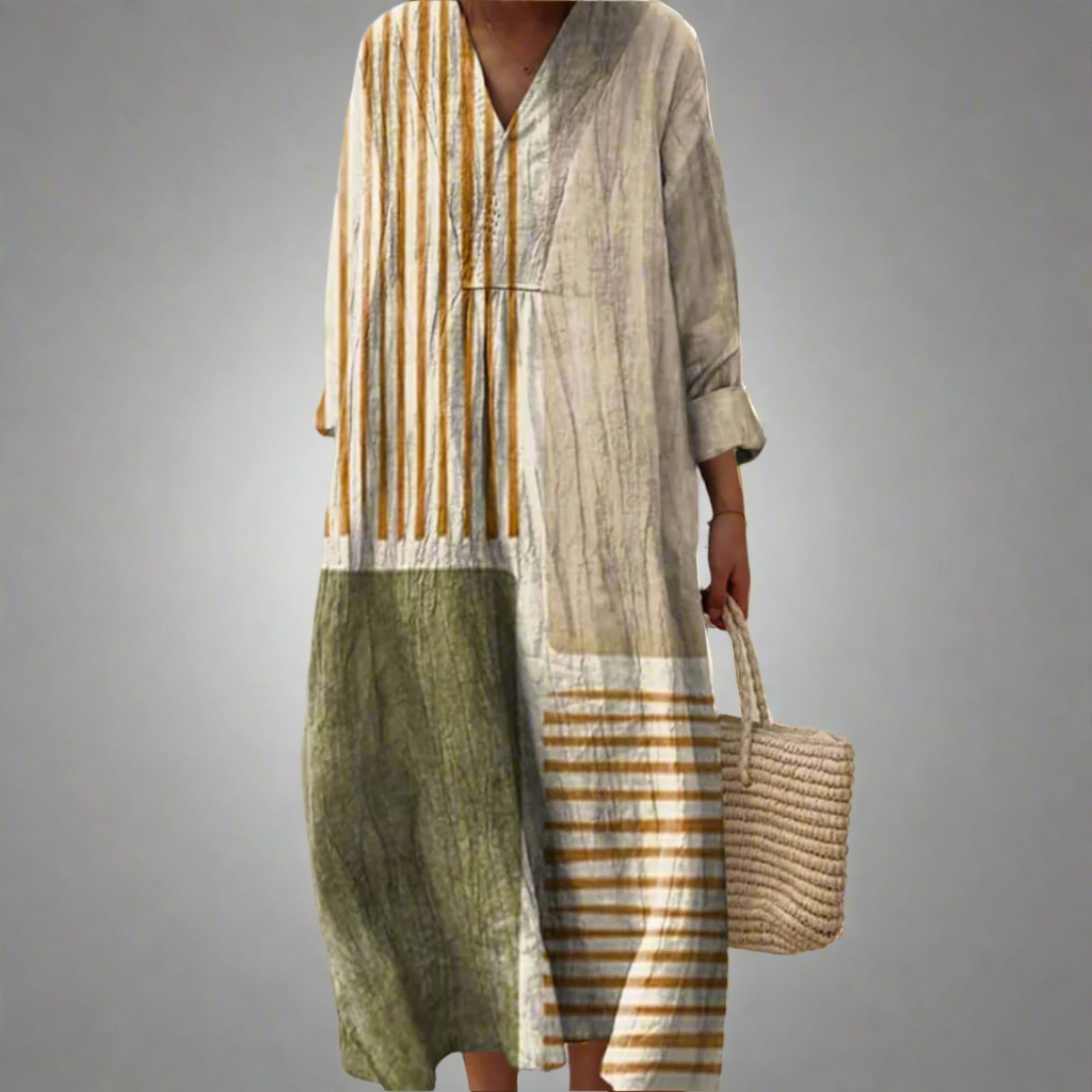 Vestido largo mujer de diseño geométrico vintage cómodo - Mavetta