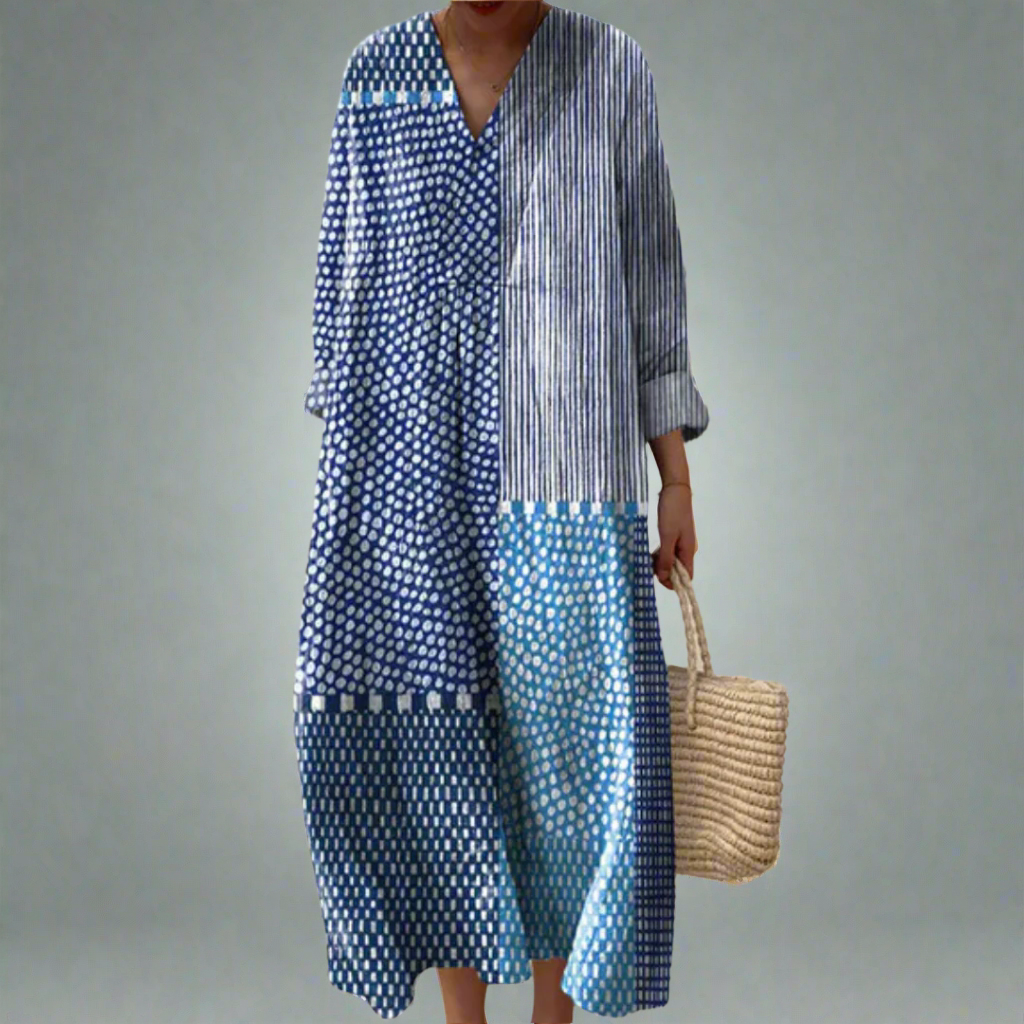 Vestido maxi mujer con estampado geométrico estilo retro - Mavetta