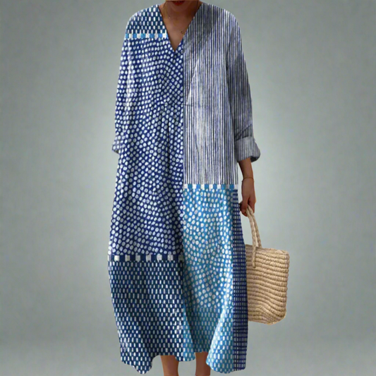 Vestido maxi mujer con estampado geométrico estilo retro - Mavetta
