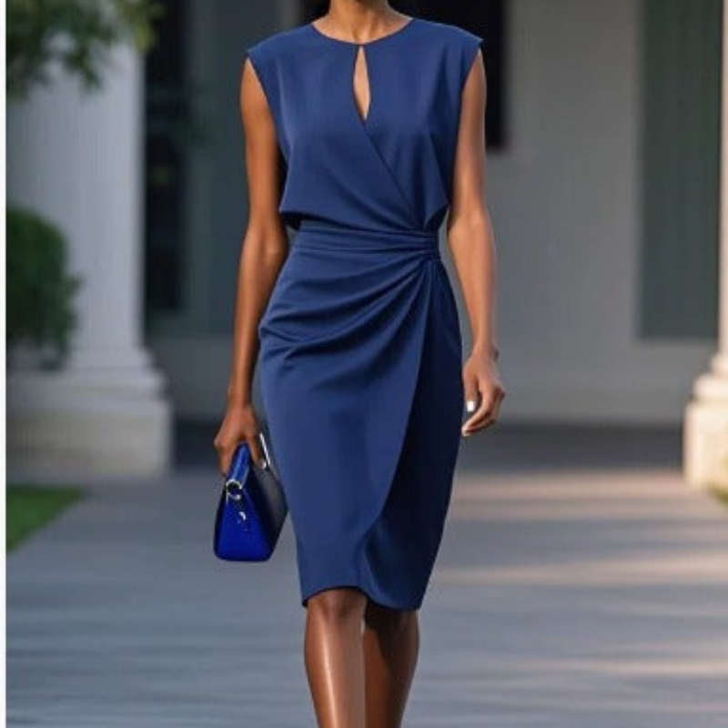 Vestido Midi Mujer sin Mangas Fruncido Lateral