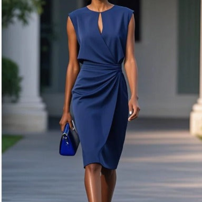 Vestido Midi Mujer sin Mangas Fruncido Lateral