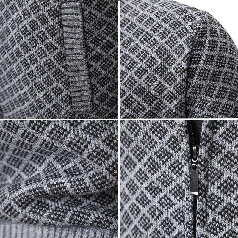 Cárdigan Hombre Jacquard Cuello Alto Cremallera Invierno