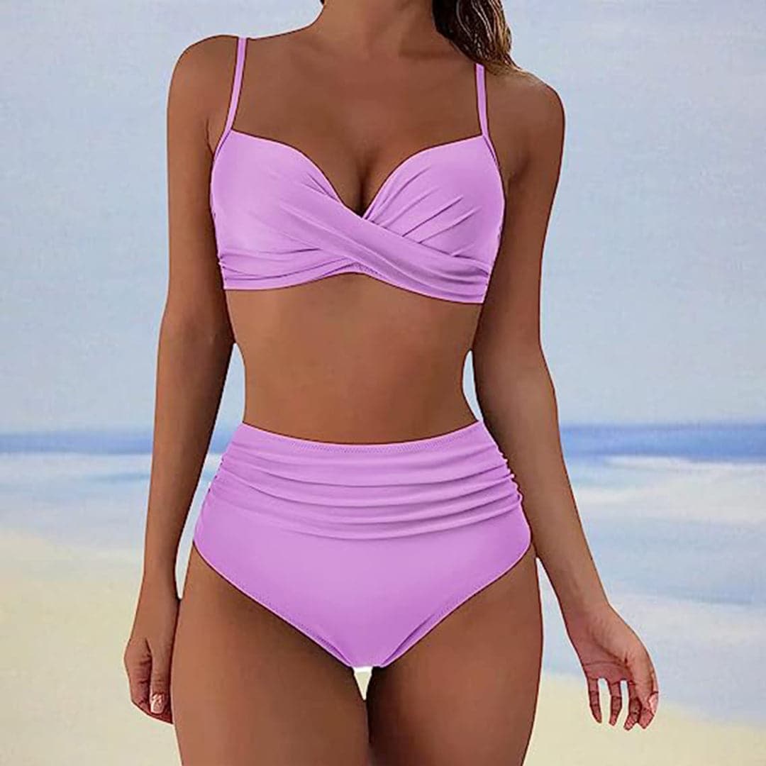 Bikini Mujer Talle Alto Cruzado Laterales Fruncidos