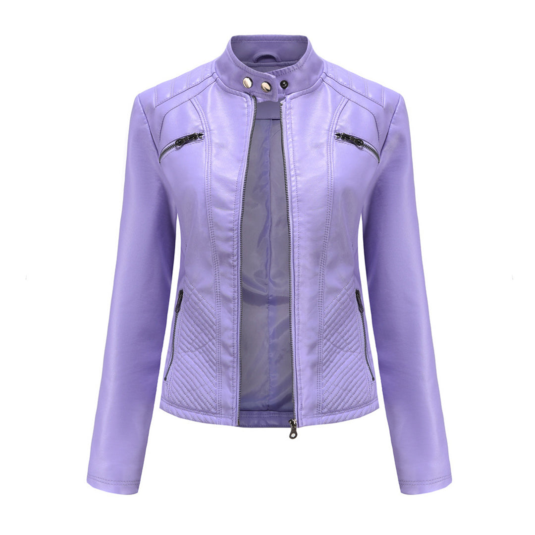 Chaqueta Biker Mujer de Cuero con Cremallera Clásica