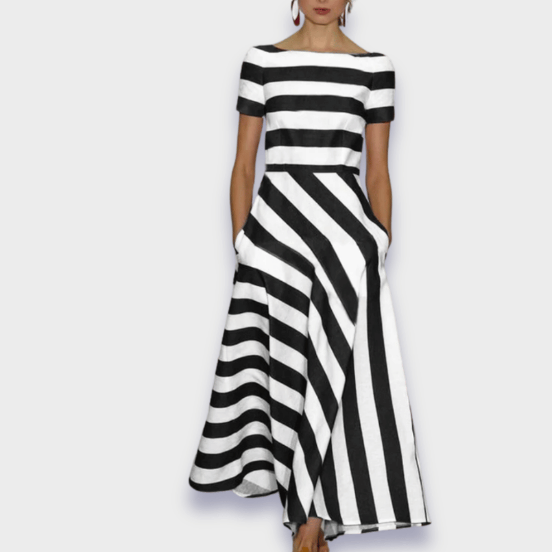 Vestido midi mujer de rayas escote barco