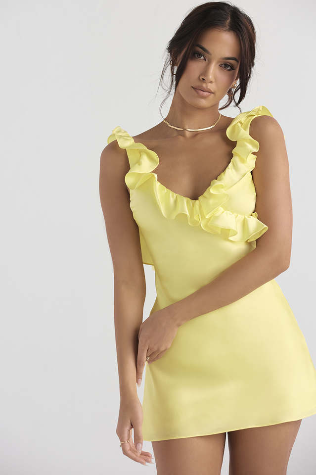 Vestido mini mujer de seda satinada con fruncido