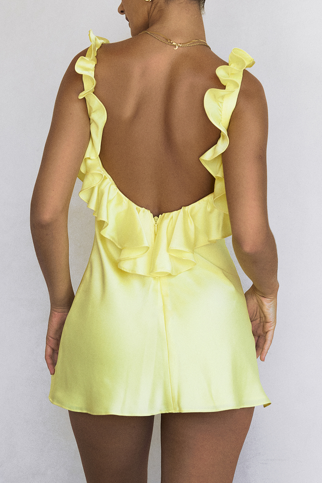 Vestido mini mujer de seda satinada con fruncido