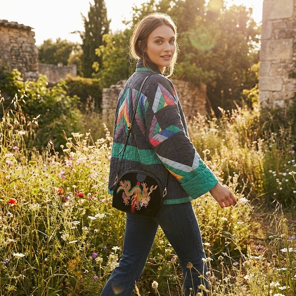 Chaqueta Acolchada Mujer Patchwork Estilo Boho