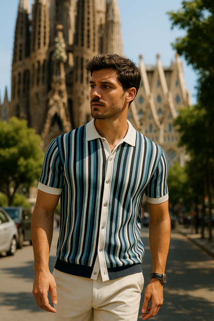 Polo Hombre Algodón Rayado Ajuste Clásico
