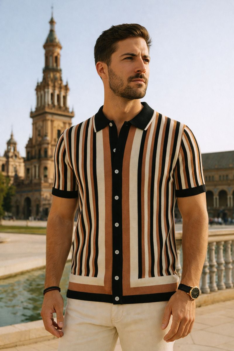 Polo Hombre Algodón Rayado Ajuste Clásico